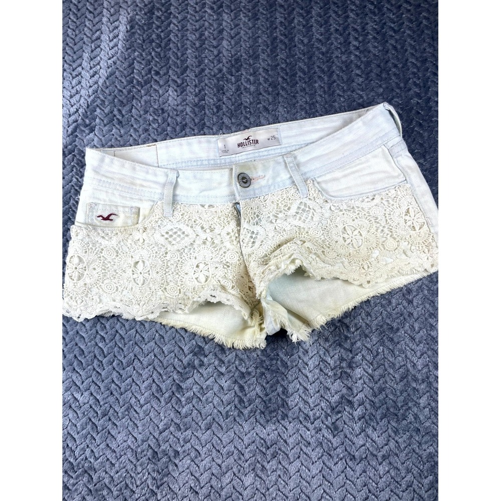 Hollister Denim Shorts Women 25 Ivory Crochet Lace Overlay Pockets Casual Summer